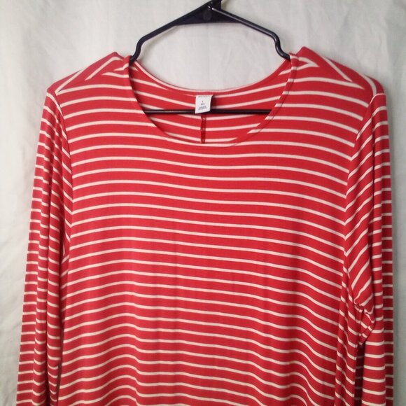 Old navy Dress Women L Tall Long Sleeve Soft Stretch Stripe Red White - Picture 3 of 14